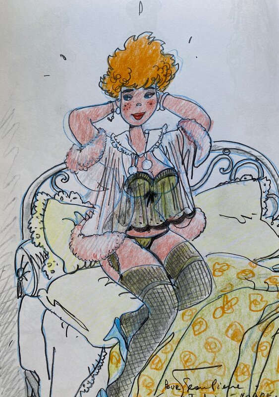 Marc Wasterlain, illustration originale, Jeannette Pointu affriolante, 