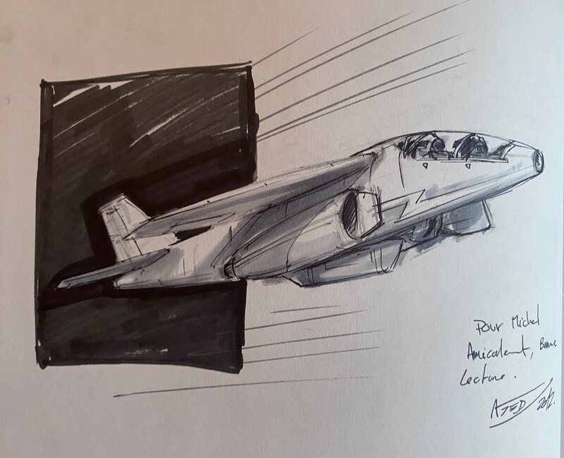 Marcel Uderzo, illustration originale, Avion chasseur à réaction,