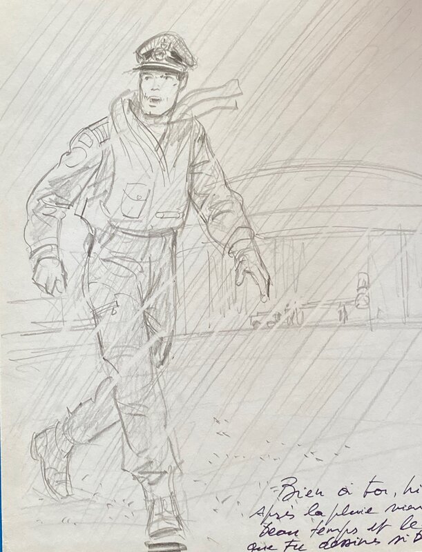 Albert Weinberg, illustration originale, Dan Cooper sous la pluie, 