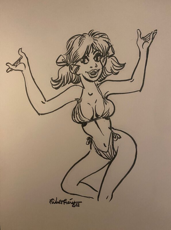 François Walthéry, illustration originale, Natacha en maillot de bain. - Original Illustration