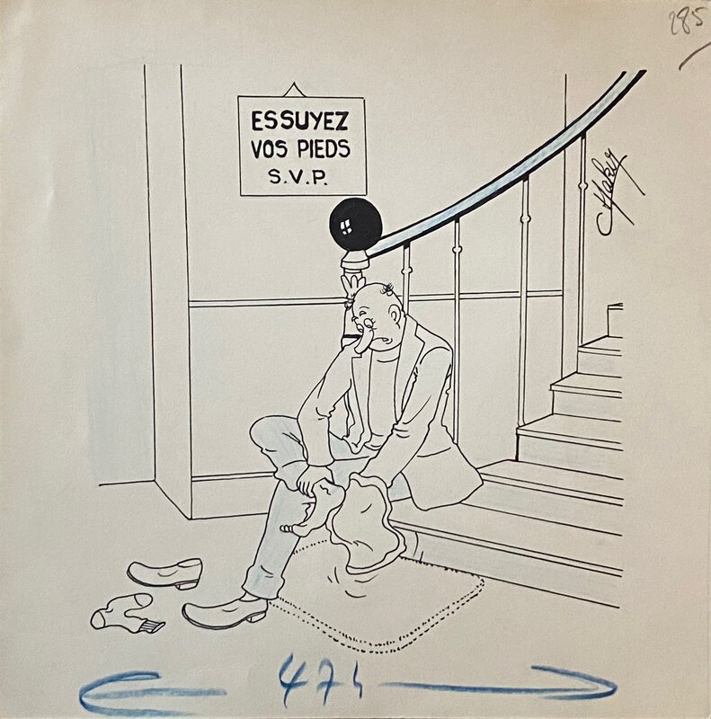 Jean Chakir, illustration originale, Essuyez vos Pieds ! - Planche originale
