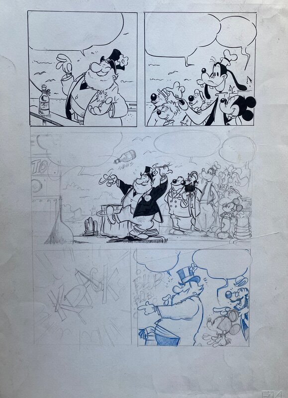 Giuseppe Zironi, Studios Disney, planche originale,  Mickey et Dingo. - Original art