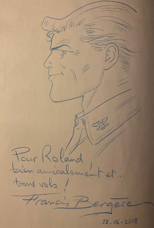 Francis Bergèse, illustration originale, Buck Danny de profil, 