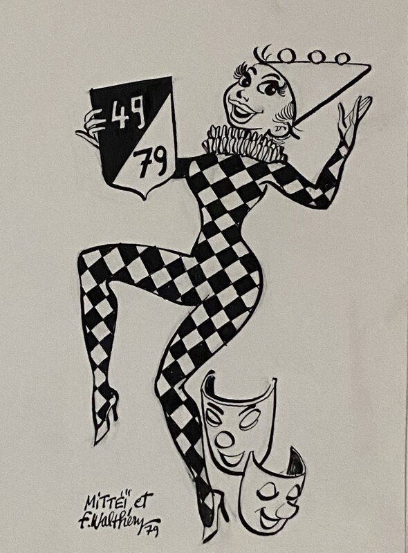 François Walthéry, illustration originale, Natacha en Arlequin. - Original Illustration