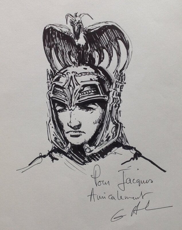 Jean-Claude Gal, dessin original pour une Dédicace Fine d'un Centurion des Armées du Conquérant sur feuille Canson , Année 80 - Sketch