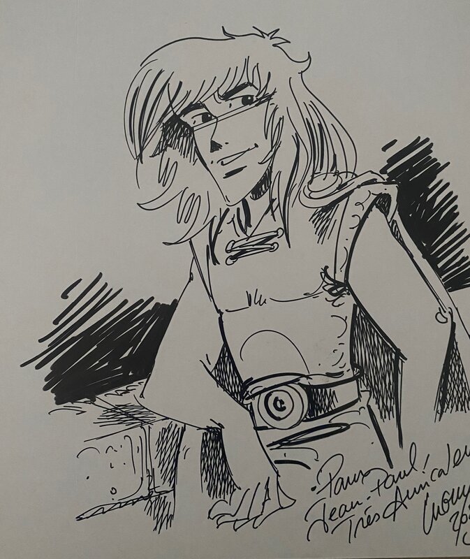 Philippe Luguy, illustration originale, Percevan accoudé à une rambarde. - Sketch