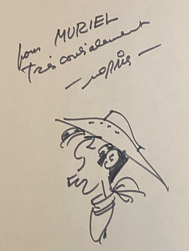 Morris, illustration originale, Lucky Luke. - Dédicace