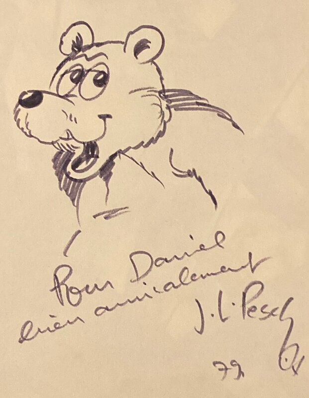 Jean-Louis Pesch, illustration originale ,l'Ours de Sylvain et Sylvette. - Dédicace