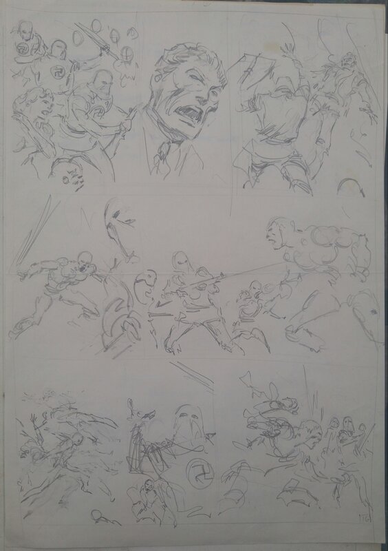 Don Heck, Nazi theme preliminary layout  sketch for JLA? - Planche originale