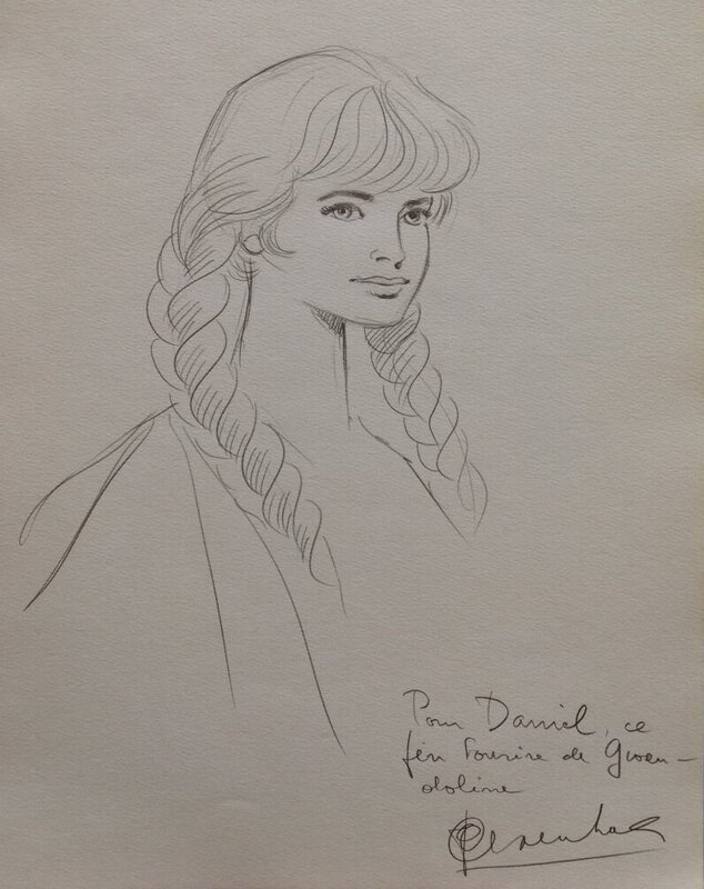 François Craenhals, illustration originale ancienne, La Princesse Gwendoline, la charmante amie de Chevalier Ardent. - Dédicace