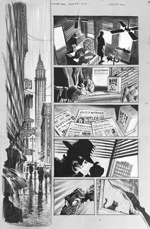 Ferreyra, Marvel, Spider-Man Noir,Twilight in Babylon, Issue #1, page 1, 2020. - Comic Strip