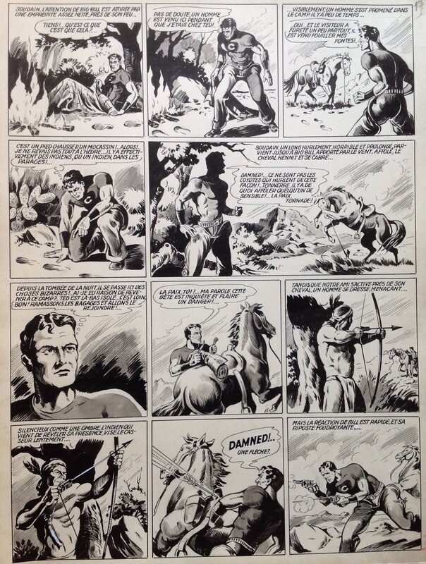 For sale - Maurice Besseyrias Big Bill Le Casseur Planche Originale 6 du BB 64 le Vieil homme prairie , Encre Lavis Atelier Chott 1952 Top - Comic Strip