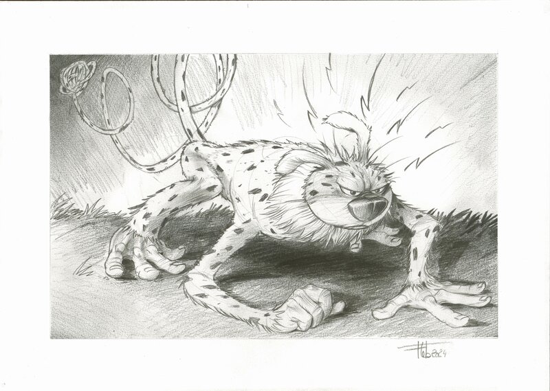 En vente - Fabrice Lebeault, Marsupilami en colère - Illustration originale