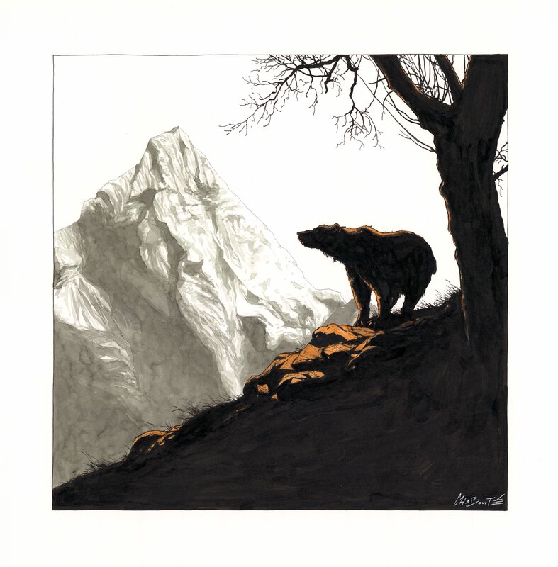 For sale - La montagne by Christophe Chabouté - Original Illustration