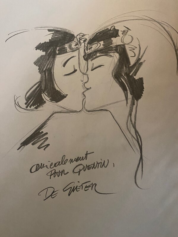 Lucien De Gieter, illustration originale, Papyrus et Théti-Chéri, le Baiser, 