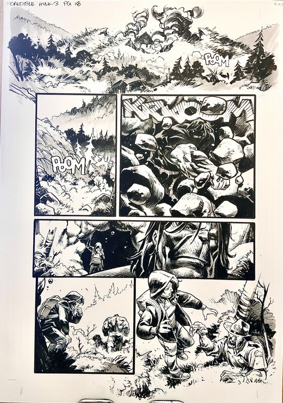 Nic Klein, Hulk#3 p18 - Hulk Smash through mountain! - Planche originale