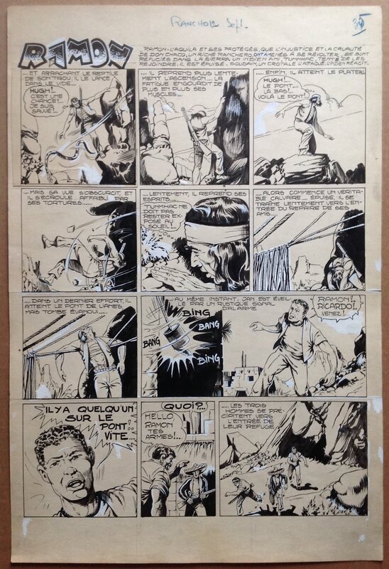 For sale - Rémy Bordelet, Rémy, Atelier Chott, Bordelet Rémy (RÉMY - Atelier Chott) Ramon le gaucho Planche Originale 1 Titre (35) ,Encre de Chine petit format Rancho année 50 - Comic Strip