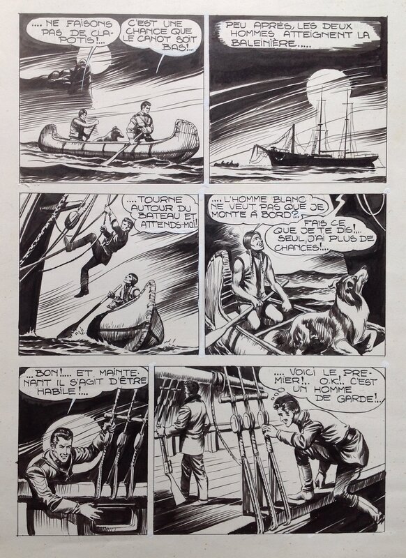 En vente - Fergal, Gallieni Ferri, Atelier Chott, Fergal (Gallieno Ferri - Atelier Chott) Thunder Jack Planche Originale 33 Bateau Nuit Encre de Chine petit format RANCHO Bd 1955 - Planche originale