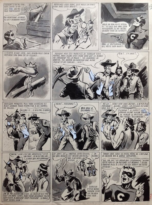For sale - Maurice Besseyrias Big Bill Le Casseur Planche Originale 9 de Fin , BB 67 Big Bill a disparu .., Encre Lavis Atelier Chott 1952 - Comic Strip