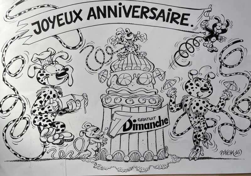 En vente - Batem, Marsupilami en Famille - Illustration originale