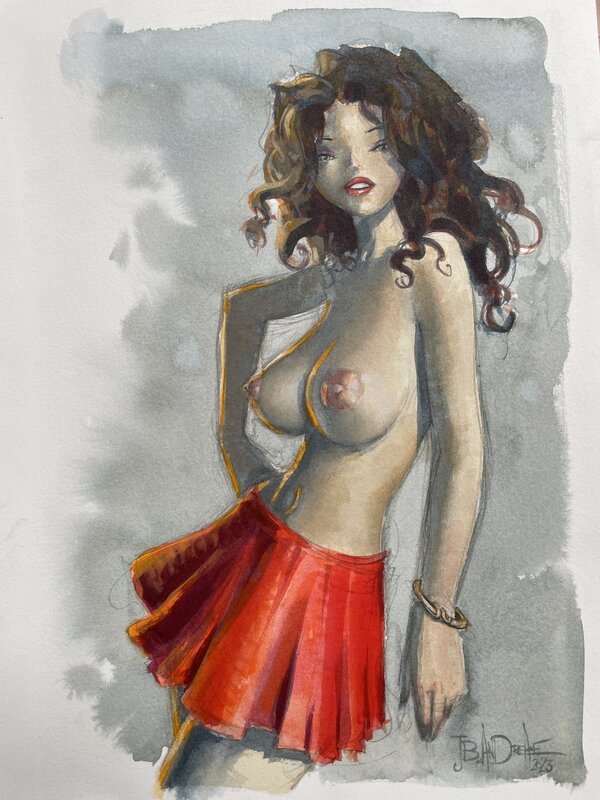 Jean-Baptiste Andréae, Pin Up à la jupe rouge - Illustration originale