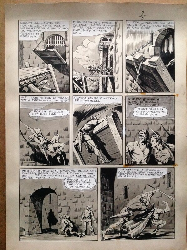 Charlas Bertrand (Atelier Chott) Robin des Bois 9 Planche Originale 4 Quand Les Loups Hurleront ,Lavis & Encre de Chine 1948 - Comic Strip