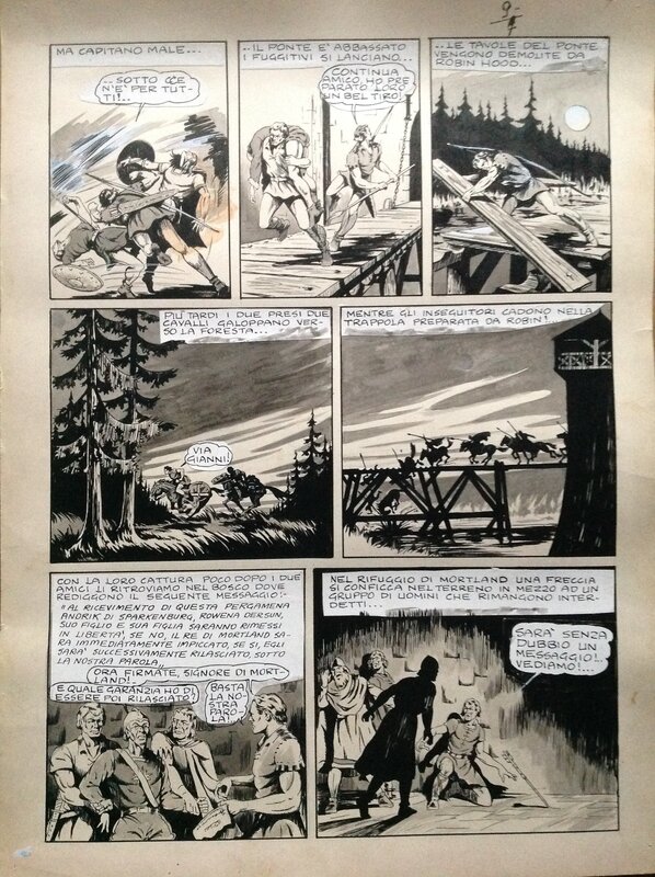 Charlas Bertrand (Atelier Chott) Robin des Bois 9 Planche Originale 6 Quand Les Loups Hurleront ,Lavis & Encre de Chine 1948 - Comic Strip