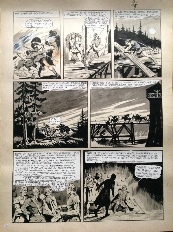 Charlas Bertrand (Atelier Chott) Robin des Bois 9 Planche Originale 6 Quand Les Loups Hurleront ,Lavis & Encre de Chine 1948 - Planche originale