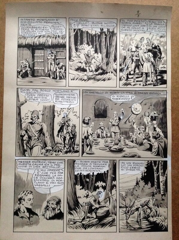 Charlas Bertrand (Atelier Chott) Robin des Bois 9 Planche Originale 7 Quand Les Loups Hurleront ,Lavis & Encre de Chine 1948 - Planche originale