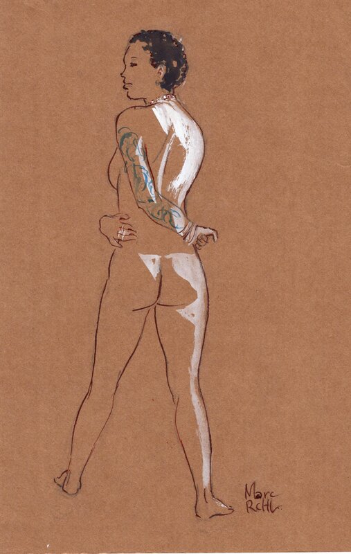 En vente - Marc Rouchairoles, Métisse aux bijoux nue et tatouée - Œuvre originale