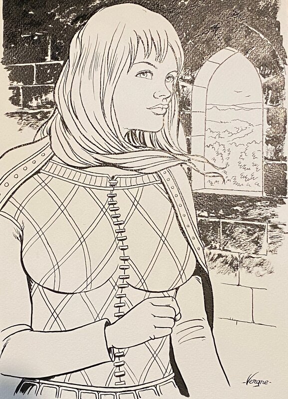 Jean-Christophe Vergne, illustration originale, Gente Dame à la fenêtre de son Donjon, 