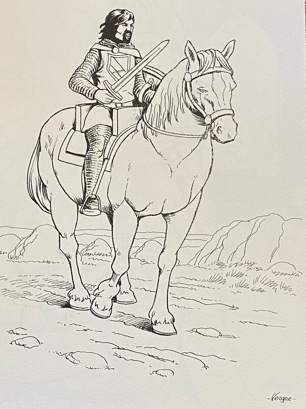 Jean-Christophe Vergne, illustration originale, Preux Chevalier sur son destrier, 