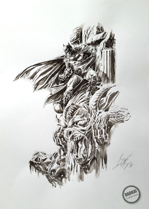 Batman On Gargoyle by Doug Braithwaite - Original Illustration