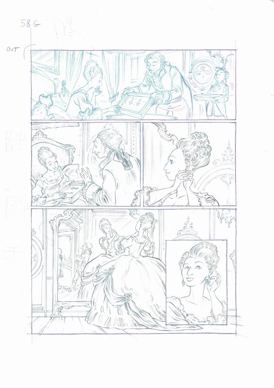 Isa Python, Mémoires de Marie-Antoinette, page 58. - Planche originale