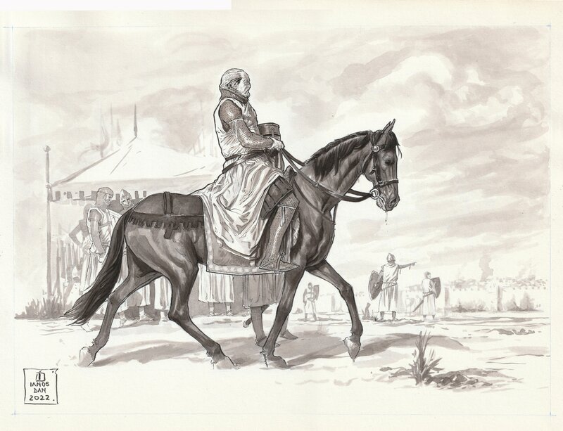 En vente - Dan Ianos, La Croix Sanglante - Bonn on horse - Illustration originale
