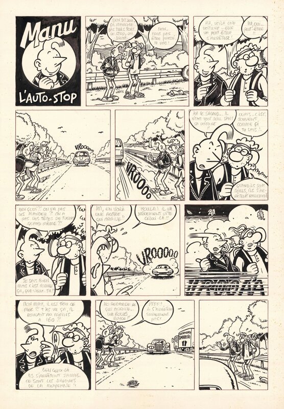 Frank Margerin, Alteau, Manu, L'auto-stop - page 1 - Planche originale