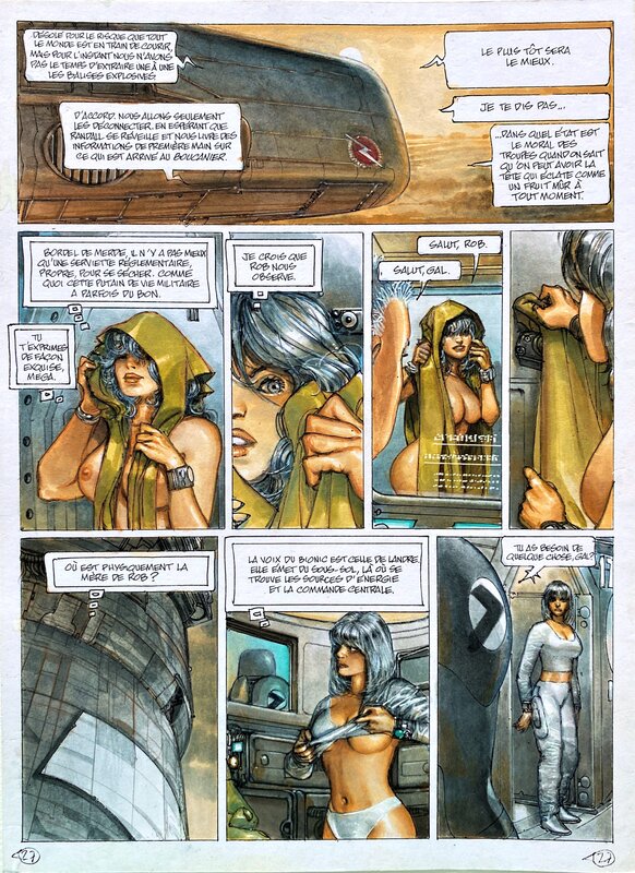 En vente - Juan Giménez, Le Quatrième Pouvoir Tome 4:  L'Île D-7, Planche originale couleur 27 - Planche originale