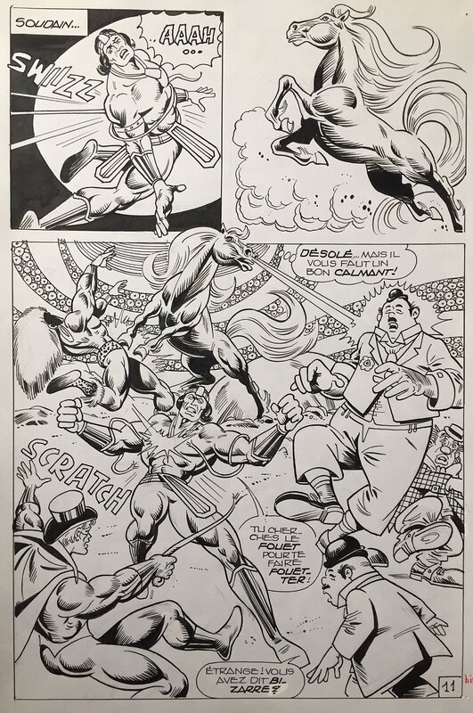 Franco Oneta, Jacques Lennoz, Jean-Yves Mitton, Frank Honest, Jack Nolez, Oneta, Mustang#10, Cherchez le Clone, épisode inédit, planche n°11, 1981. - Planche originale