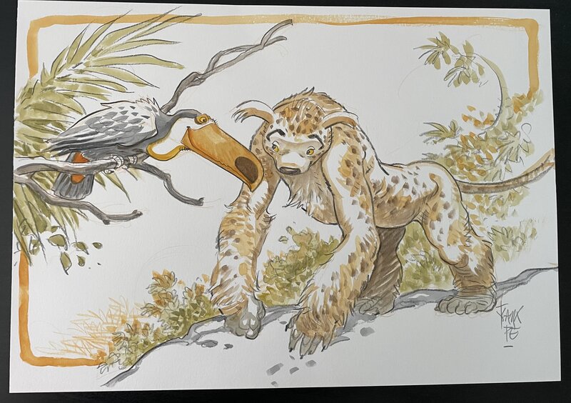 Frank Pé, La bête et un toucan - Illustration originale