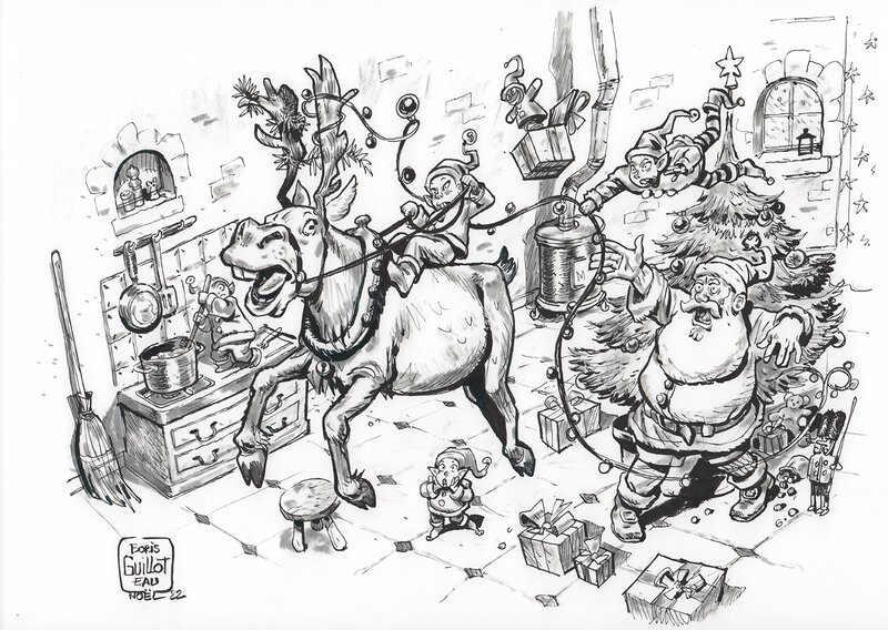 En vente - Rodéo à Noël par Boris Guilloteau - Illustration originale