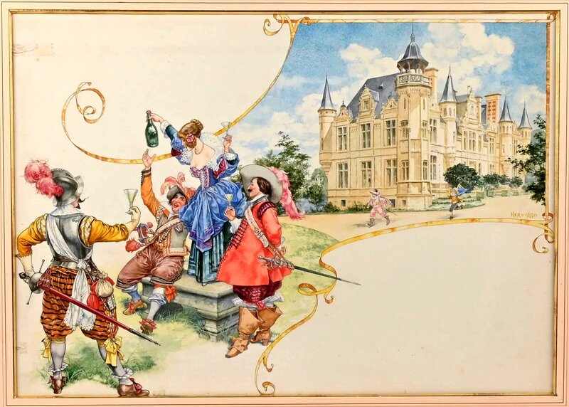 Chéri Hérouard, Chateau avec des Fêtards - Planche originale