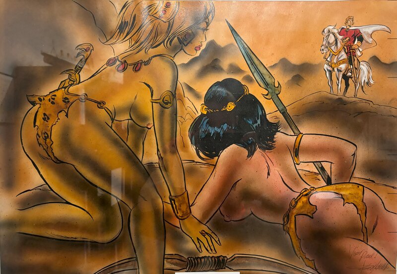 Karel Biddeloo, De Rode Ridder Amazones Schilderij - Illustration originale
