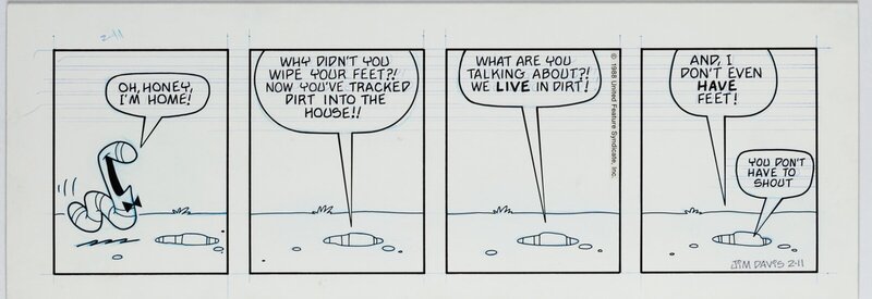 Jim Davis, brett koth, Jim Davis and Brett Koth U.S. Acres  Daily Comic Strip du 11 février 1988 - Planche originale