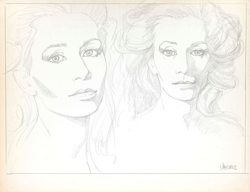 Varenne - étude d'un visage féminin, sous deux angles différents - Original art