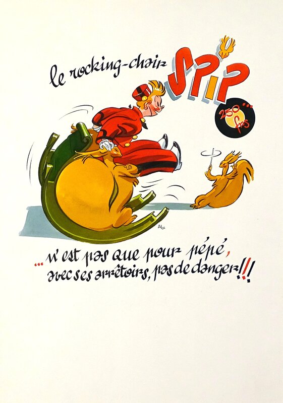 En vente - Al Severin, Spirou le rocking-chair - Illustration originale