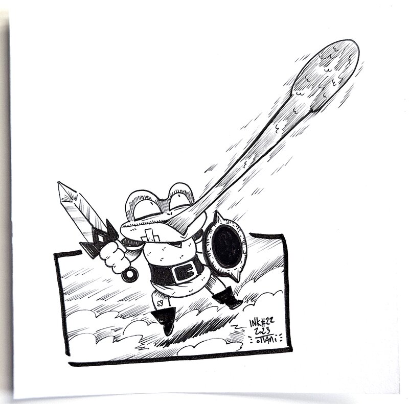 Dessin original de l'Inktober 2023 : La Grenouille de Wonderboy par oTTami ! - Original Illustration