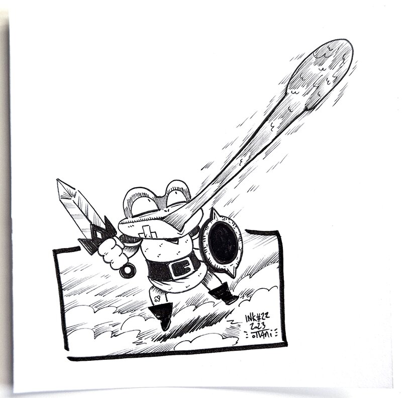 Dessin original de l'Inktober 2023 : La Grenouille de Wonderboy par oTTami ! - Illustration originale