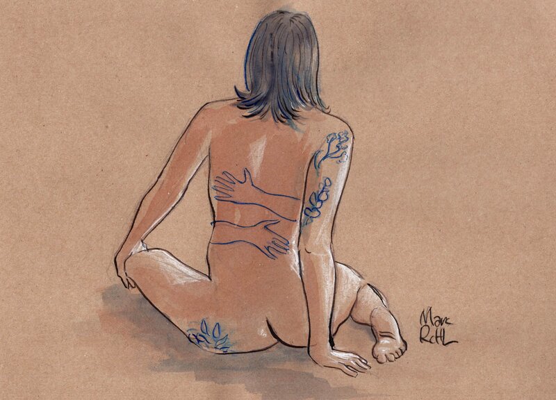En vente - Marc Rouchairoles, Femme Tatouée avec bras - Œuvre originale