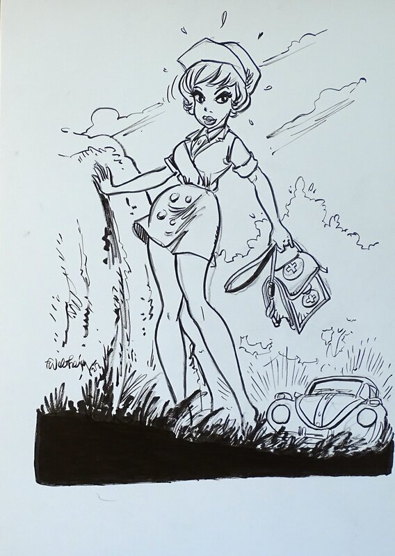 En vente - Natacha infirmière par François Walthéry - Illustration originale