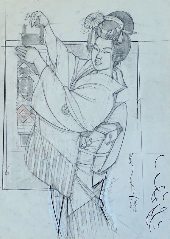 En vente - Michetz, Geisha à la lanterne - Œuvre originale
